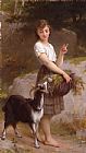 Young Girl with Goat & Flowers by Emile Munier
